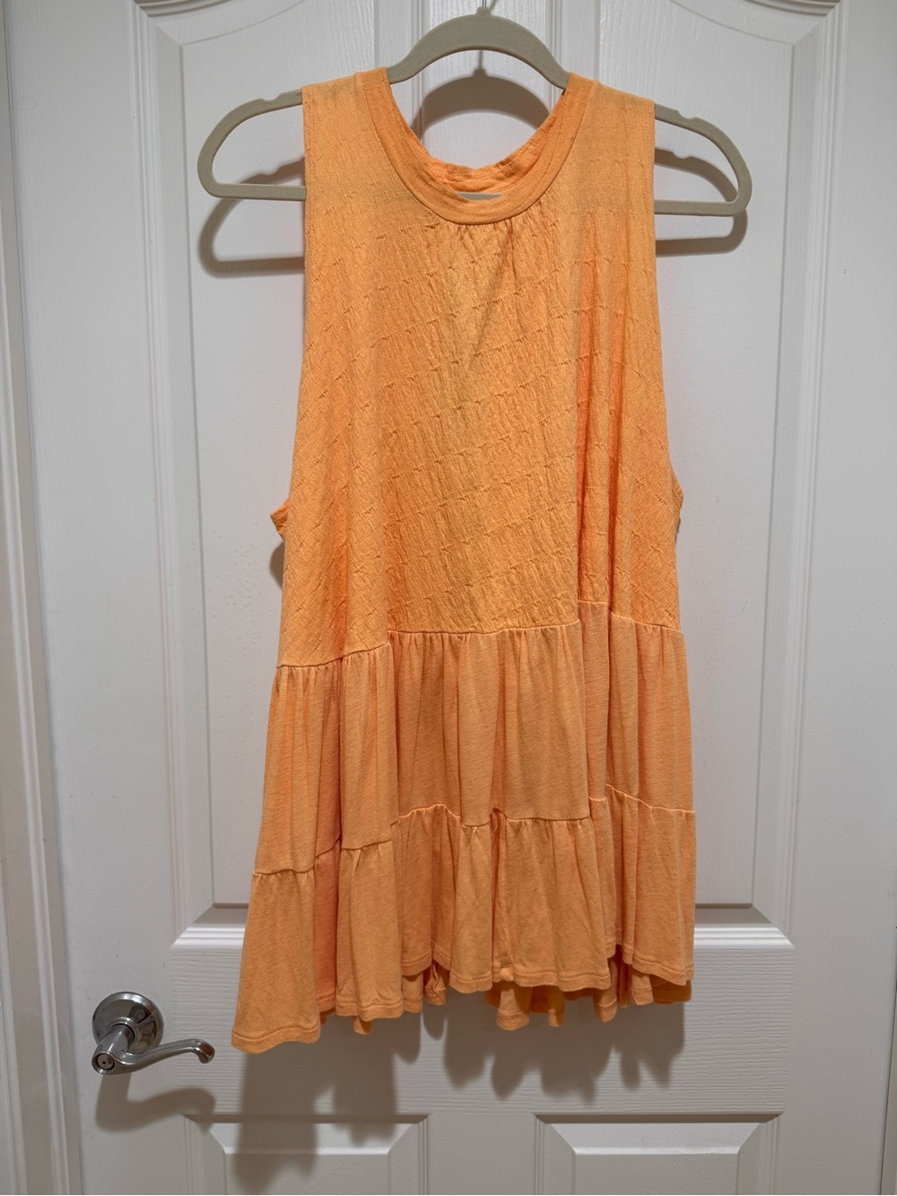 Free People Peach Tiered Swing Dress | Size M | Boho Babydoll Mini